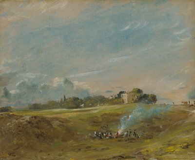 Hampstead Heath, met een Vreugdevuur door John Constable